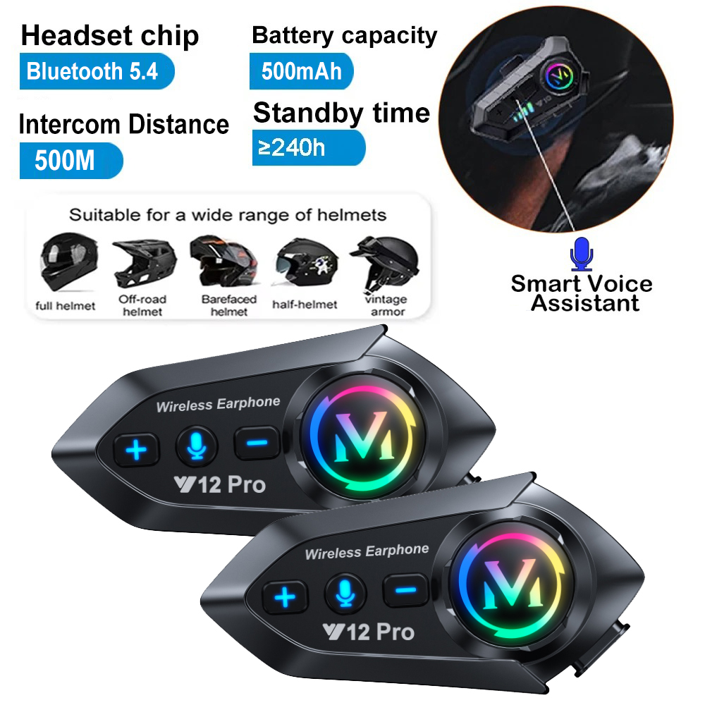 Universal Motorcycle Helmet Intercom Headset - Y12 Pro Motorcycle Helmet Bluetooth Intercom