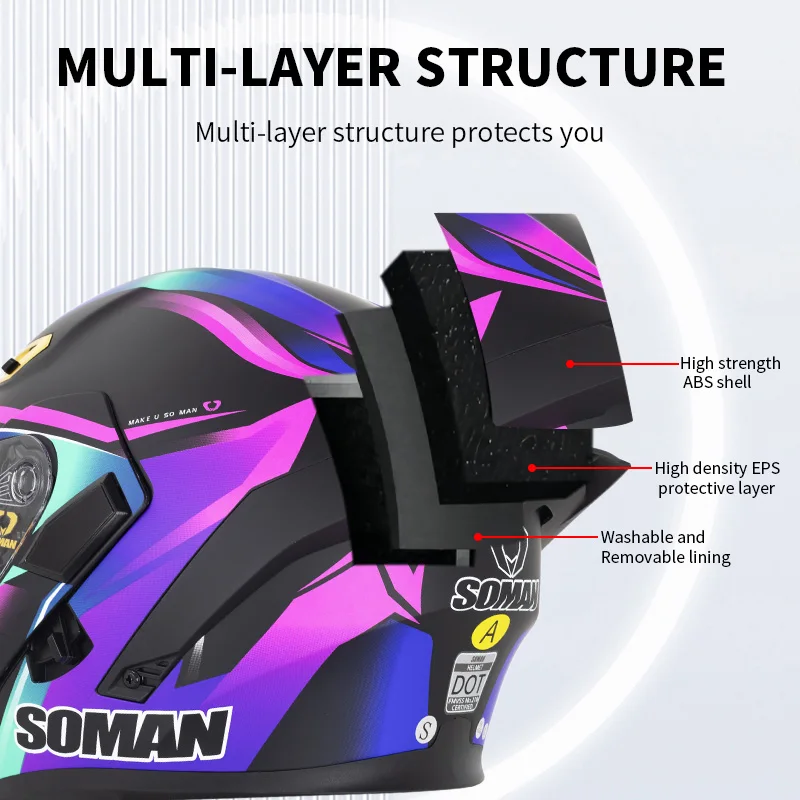 SOMAN Full Face Helmet Dual Le - огляд і ціна Dual Visor Motorcycle Racing Helmet