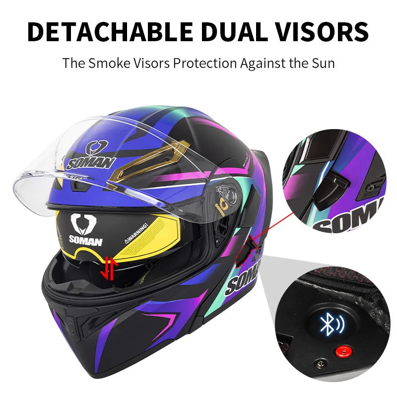 SOMAN Full Face Helmet Dual Le - огляд і ціна Dual Visor Motorcycle Racing Helmet