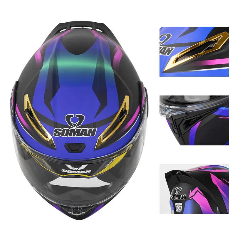 SOMAN Full Face Helmet Dual Le - огляд і ціна Dual Visor Motorcycle Racing Helmet